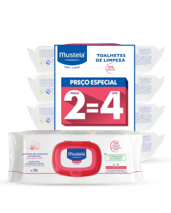 Mustela Bebé Kit Toalhitas de Limpeza Calmantes Sem Perfume 4x70un.