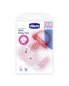 Chicco Kit Physio Soft Chupeta + Clip c/ Corrente Rosa 16-36M