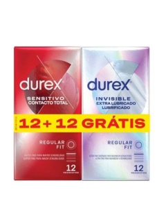 Durex Pack Preservativos Sensitive Contacto Total 12un. + Invisible Extra Lub 12un.